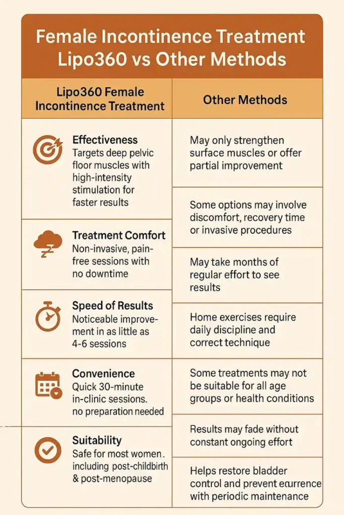 Comprehensive Guide To Female Incontinence Treatment Options 1 Table showing benefits of incontinence treatment Watford